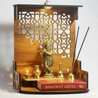 GOJEEVA KRAFT Royal Walnut Finish Wooden Pooja Mandir | Wall Mounted Home Temple with LED Lights & Spacious Storage | Premium Handcrafted Puja Unit (37.5 * 29 * 25 CM) (Large) A1