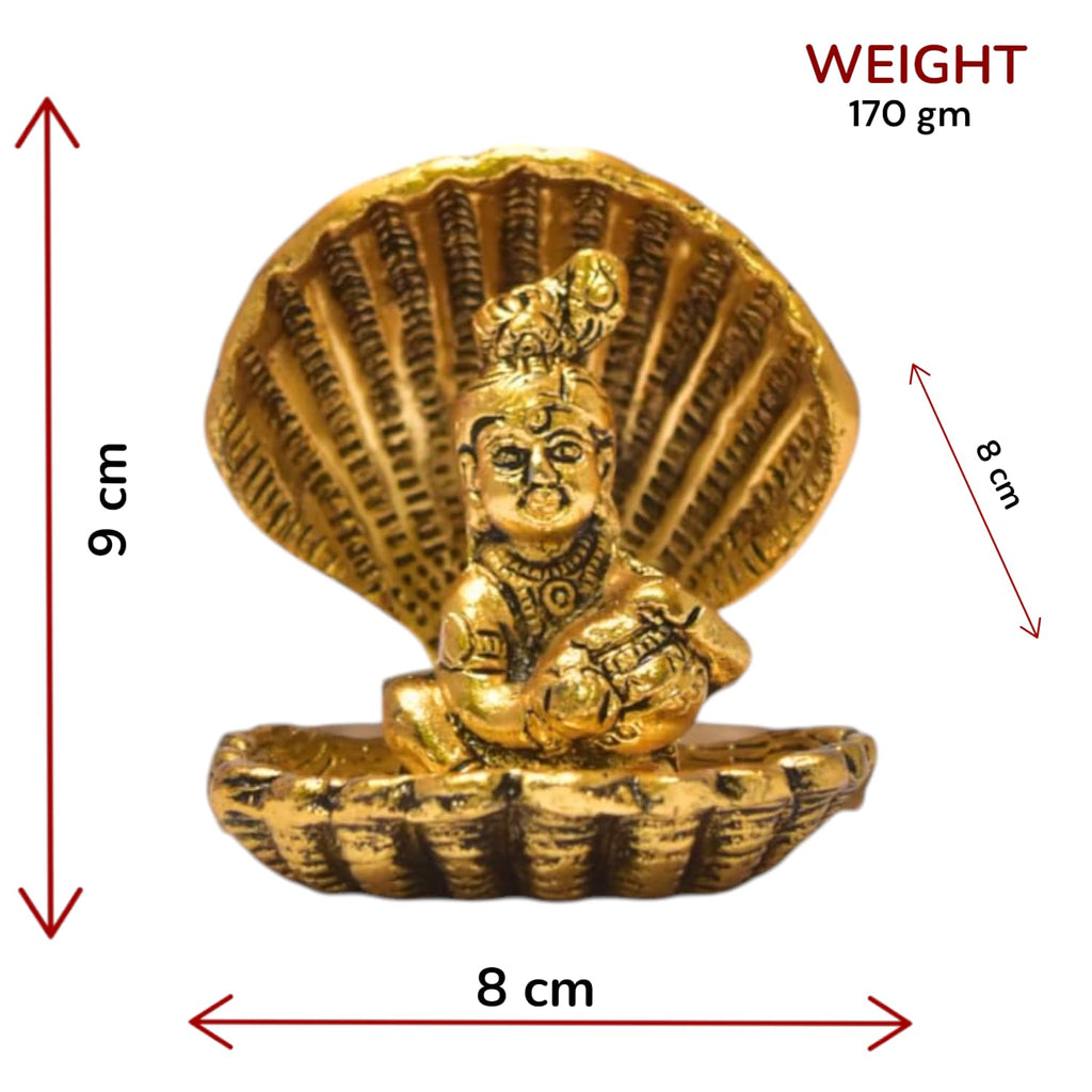 KridayKraft Shri Krishna Sitting Under Seep Laddu Gopal with seep Base Metal Statue Showpiece Figurines,Religious Idol Gift Article.