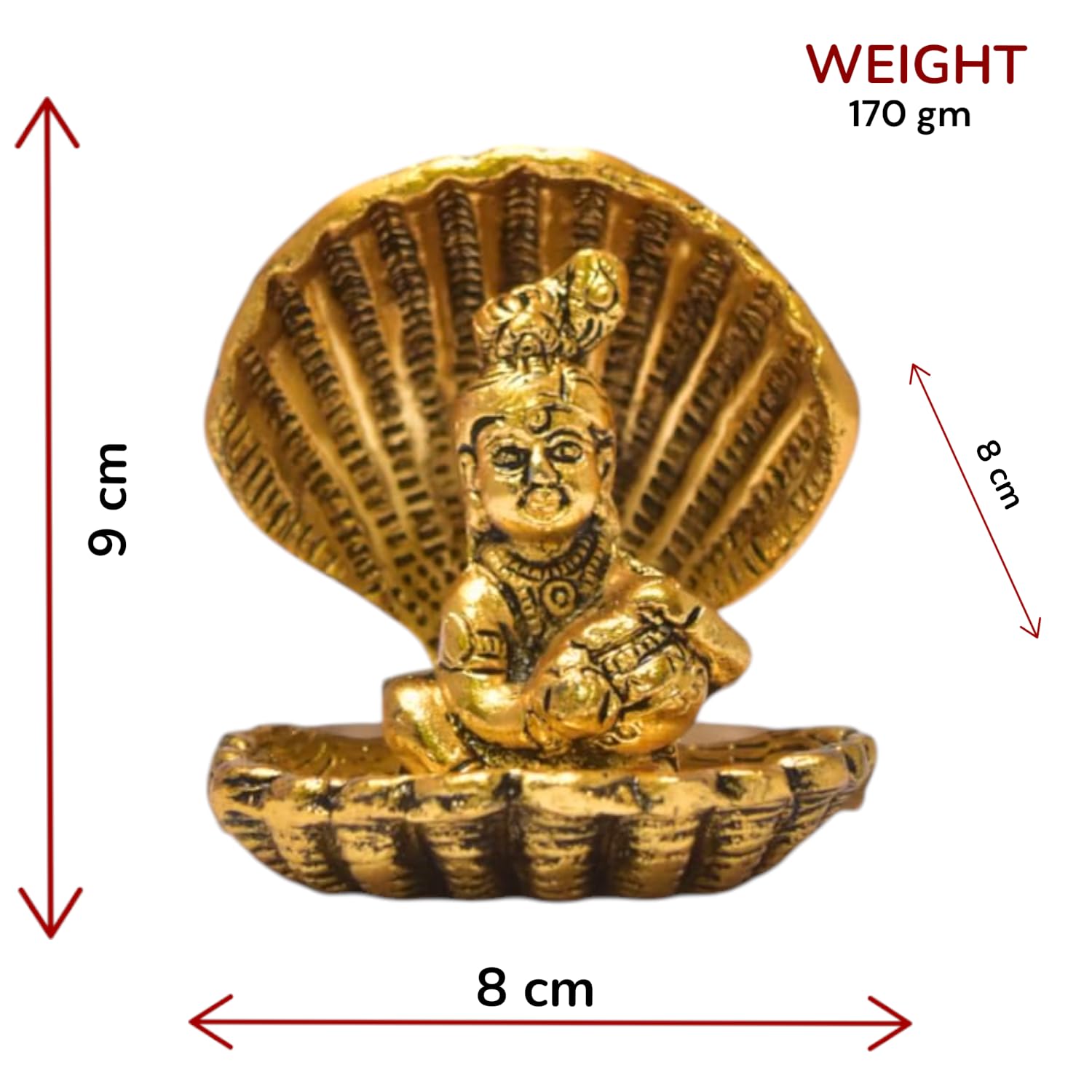 KridayKraft Shri Krishna Sitting Under Seep Laddu Gopal with seep Base Metal Statue Showpiece Figurines,Religious Idol Gift Article.