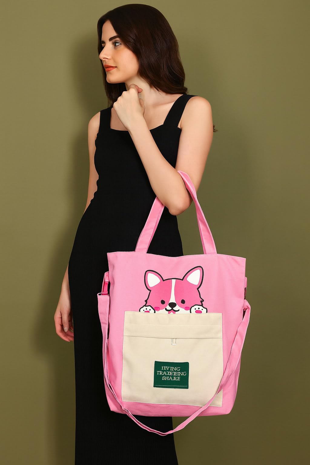 KeepCart Canvas Tote Bag for Women Ladies Girls for School, College, Office, Travel, Shopping, Daily Use, 3 in 1 Canvas Adjustable Strap Tote Bag (Pink)