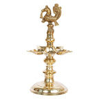 ARTVARKO Brass Bird Traditional Peacock 5 Wick Diya Oil Lamp Table Decor Diyas for Pooja Religious Diwali Gifts with Stand for Home Puja Temple Showpiece 12 Inch