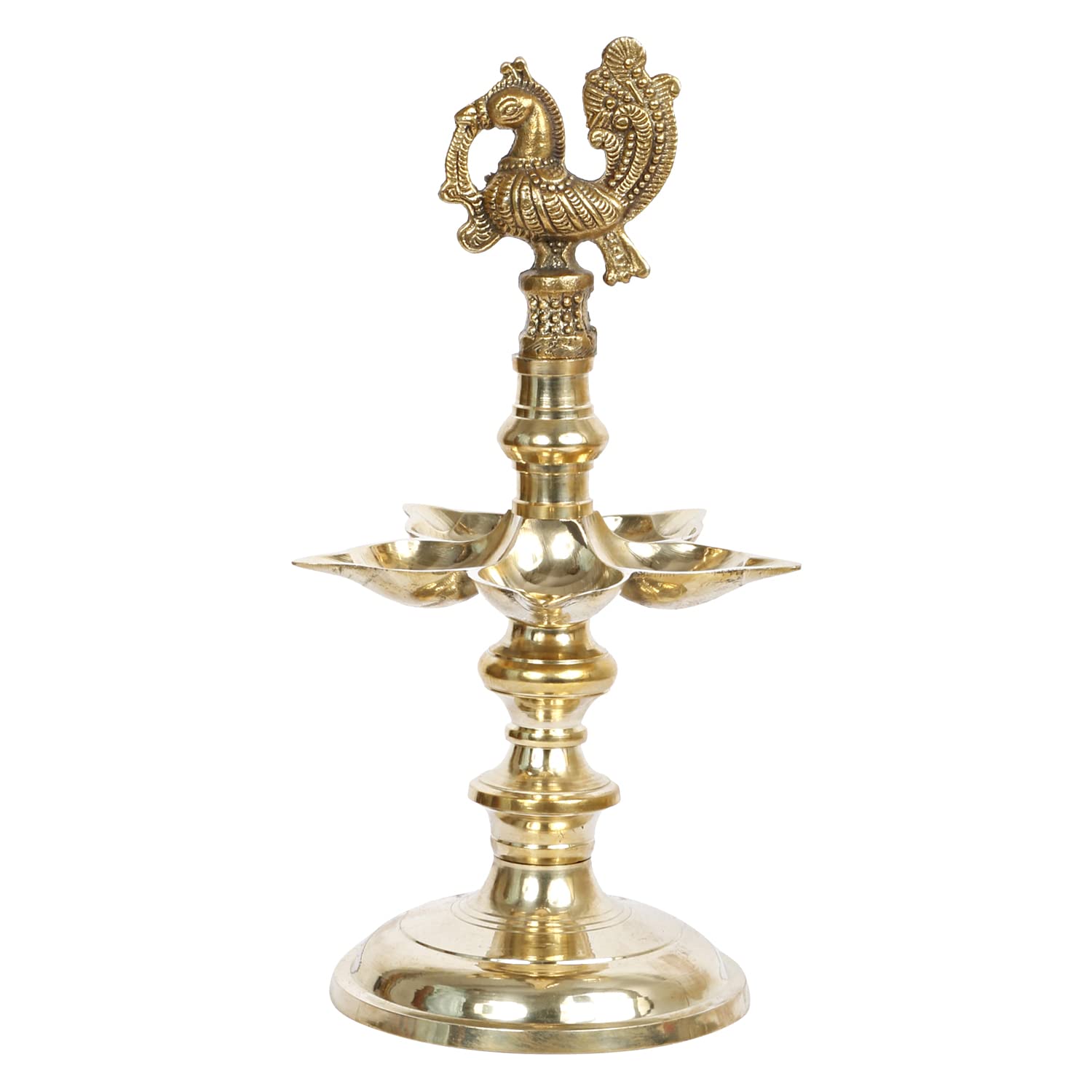 ARTVARKO Brass Bird Traditional Peacock 5 Wick Diya Oil Lamp Table Decor Diyas for Pooja Religious Diwali Gifts with Stand for Home Puja Temple Showpiece 12 Inch