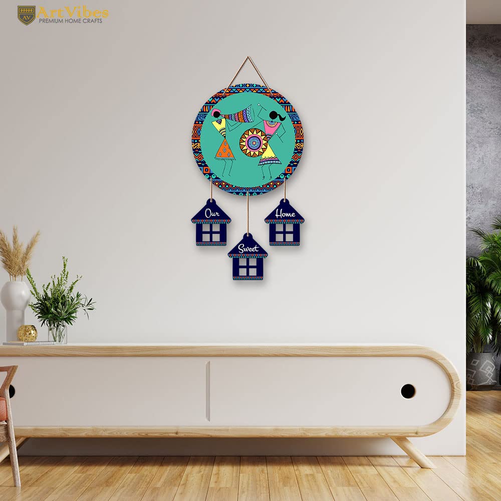 Artvibes Warli Dancing Art Wooden Wall Hanger for Home Decor | Living Room | Decoration Wall Hanging Items | Handcrafted Art | Aesthetic Wooden Decor | Aesthetic Wall Art | Ideal Gifts (WH_7206N)