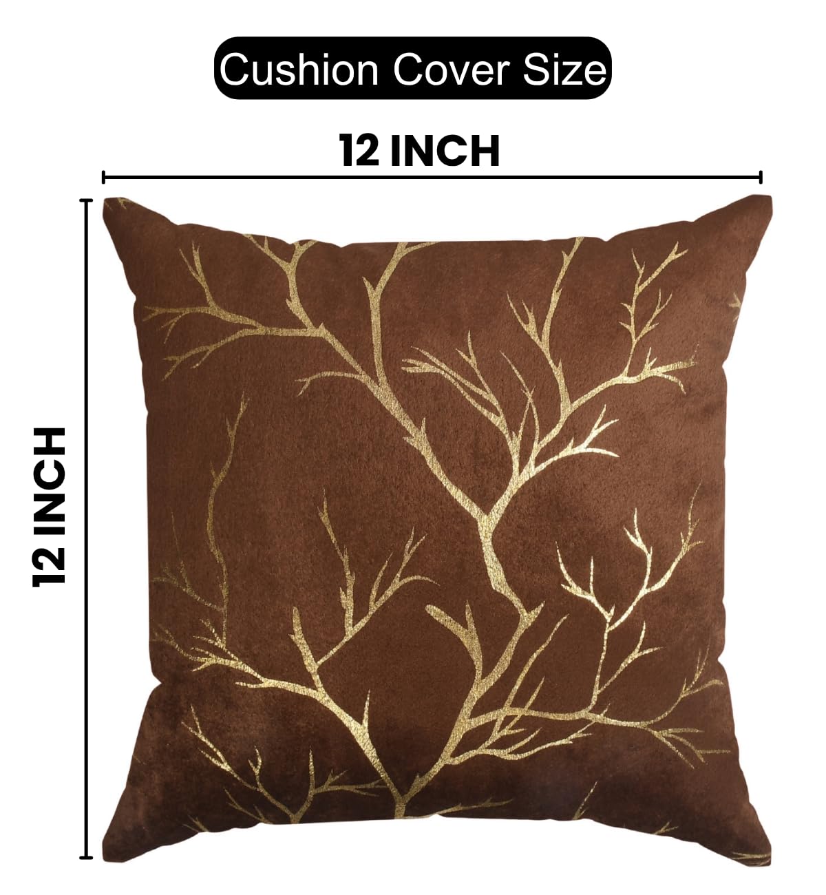 Stuffique Velvet Foil Cushion Covers 12 inch x 12 inch Set of 2, Brown
