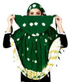HETVIN Cotton Long Scarf Cum Mask Scarves Usable for Vehicle Driver | White Printed Design Fabric | Universal Size | Soft & Breathable Sun Protection | For Girl & Women (Jiya - Green)
