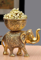 KridayKraft Metal Elephant Dry Fruit Bowl Showpiece Gold Polish for Your Home,Office Table & Gift Article,Animal Decorative Showpiece Figurines.