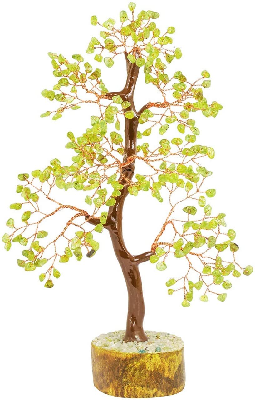 REBUY Crystal Stone Tree – Natural Healing Gemstone for Positive Energy, Feng Shui, Vastu – Ideal for Home, Office, Living Room Décor (Peridot Stone Tree)