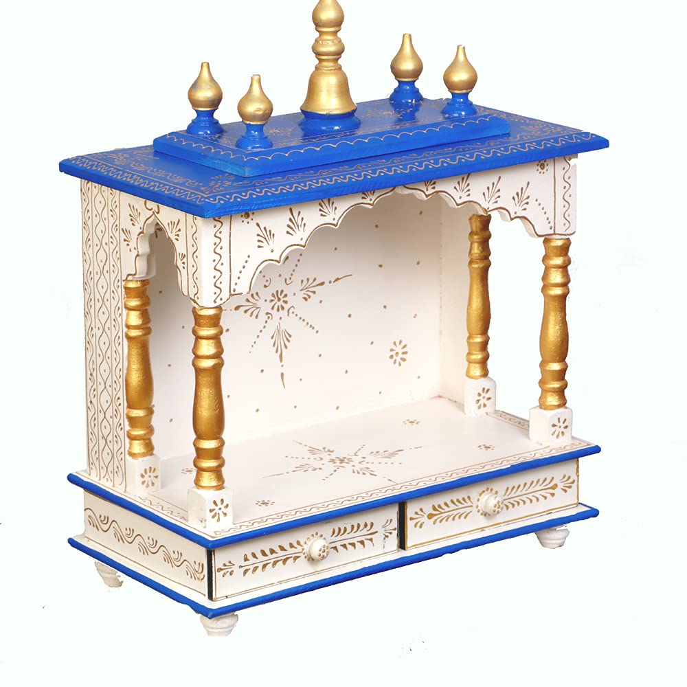 Kamdhenu Art and Craft Wood Home Temple (White and Blue, 9 X 18 X 21 Inch)