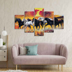VIBECRAFTS Running Seven Horses Wall Painting Five Pieces For Home|Office|Living Room|Gift (PTVC5Pcs1_5527)