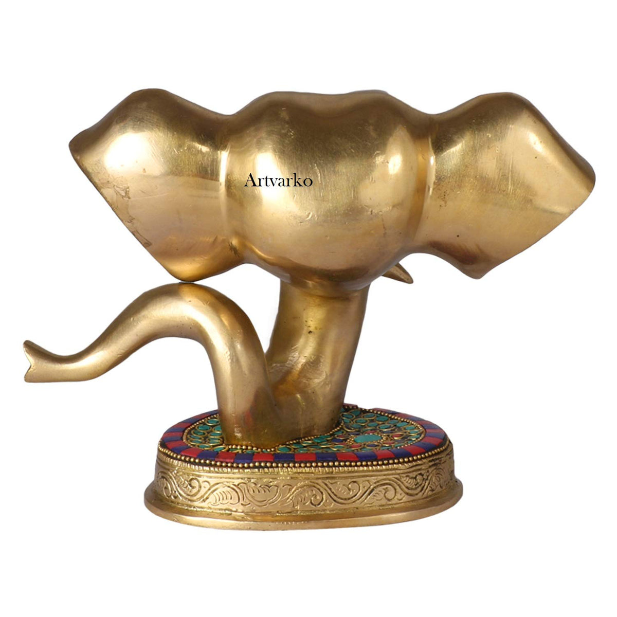 ARTVARKO Abstract Bhagwan Ganesh Trunk Big Brass Idol for Home Decor Office Diwali Gift Pooja Entrance Ganpati Murti 8 Inch