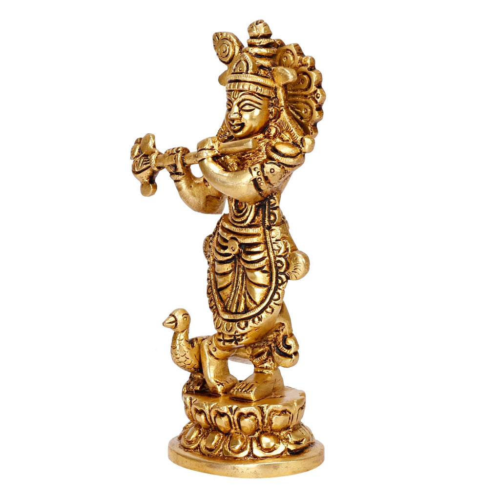 ARTVARKO Brass Krishna Idol Statue Playing Flute for Puja Mandir Krishna Murti Sculpture Gift & Home Decor 6 Inch