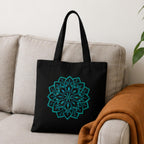 Adorvue New Launch Black Canvas Tote Bag for Women with Floral Mandala Print | Cotton Shoulder Bag | Reusable Eco-Friendly Shopping Tote | Large 14x16 Inch Bag for College, Office, Travel & Daily Use