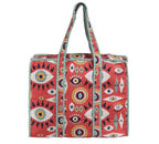 India Circus by Krsnaa Mehta Malocchio Stare Quilted Cotton Tote Bag | Travel Shoulder Bag with Zipper & Pocket | Lightweight Durable & Stylish for Daily Use Shopping & Travel Bag