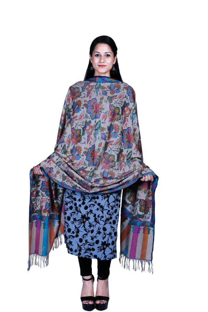 PHAMBB N TUSH KASHMIRI KANI PASHMINA WOMEN SHAWLS (WHITE)