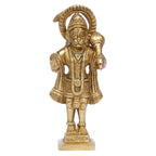 ARTVARKO Pure 100% Brass Lord Hanuman Ji Standing Blessing Murti Bajrangbali with Gada Bhagwan Statue for Puja Decor Showpiece for Pooja Gift 4.5 Inch
