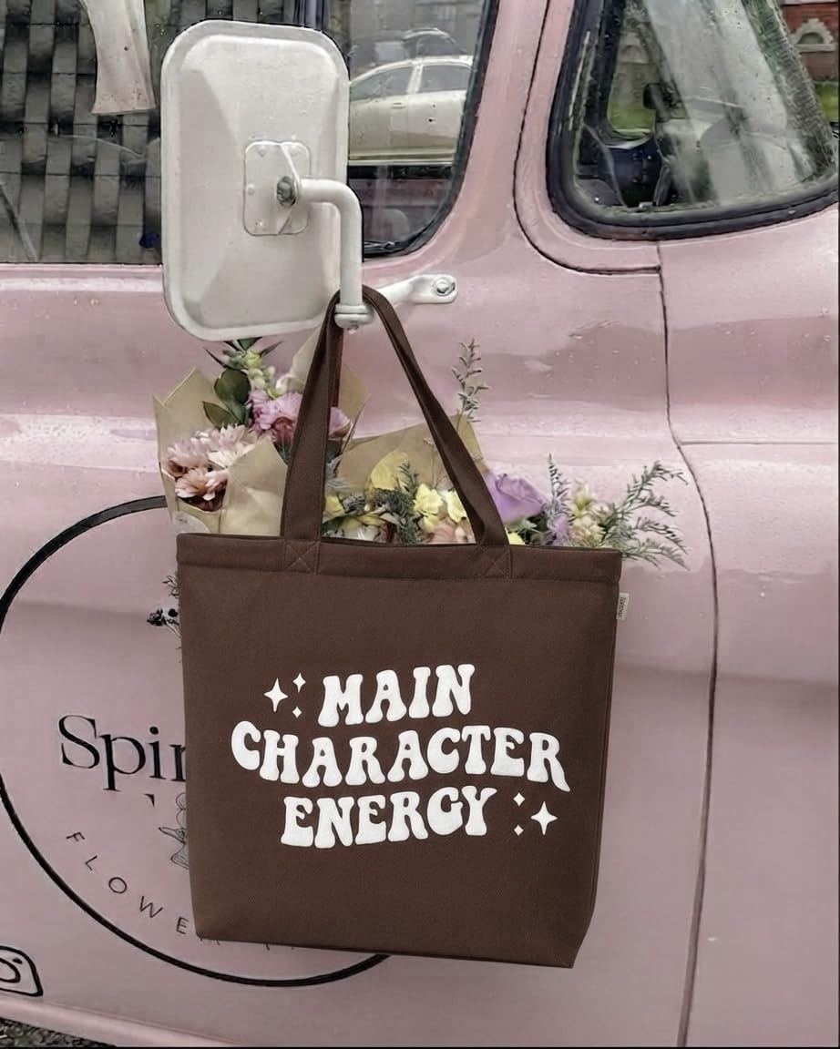 MASQ Premium ToteBag for Women with Zipper | Embroidered Foldable Shoulder Bag with Multiple Pockets | Spacious Handbag for College & Office | Eco-Friendly & Reusable (AP_TB_Main_Character_01)