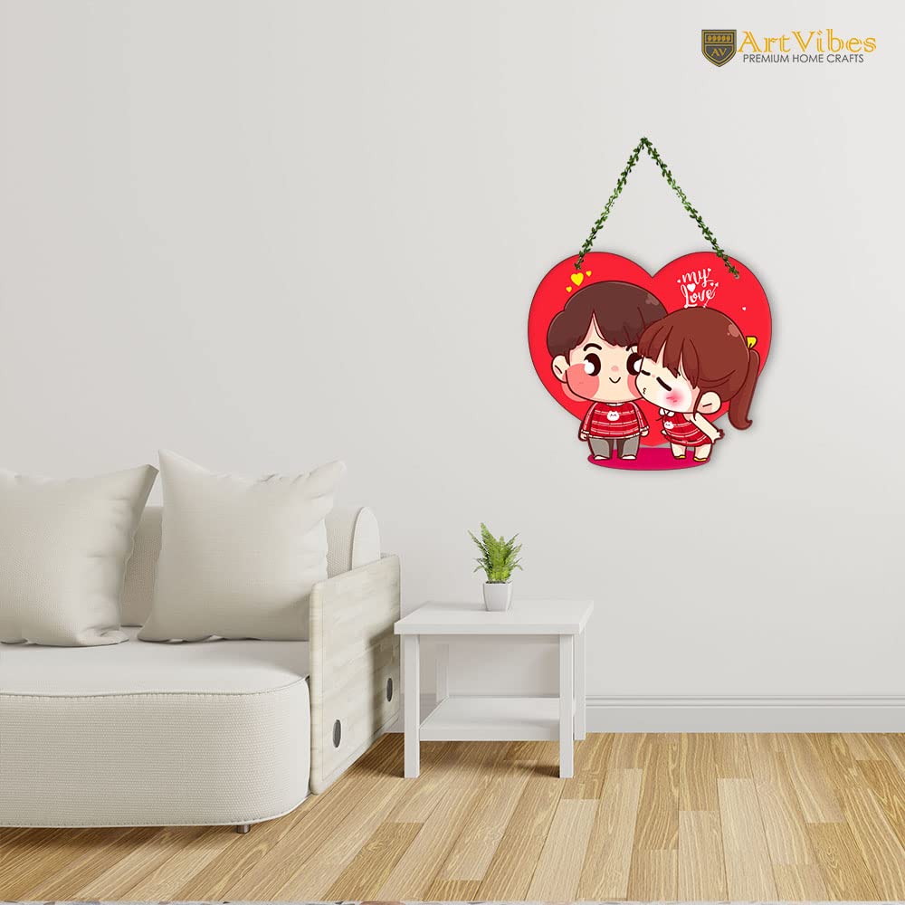 Artvibes Cute Couple Wooden Wall Hanging for Decoration | Valentine Gift for Partner | Couple Gift | Gift Items For Girlfriend Boyfriend Husband Wife | Wall Illustrations | Wall Accent (WH_8310N)