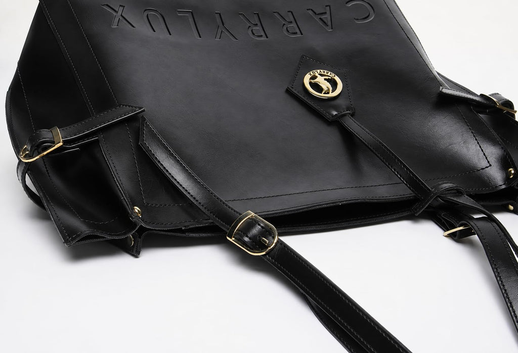 Carrylux Women's Soft PU Tote Bag | Large Single Compartment Shoulder Handbag with Adjustable Strap | Office, College & Casual (T Black)