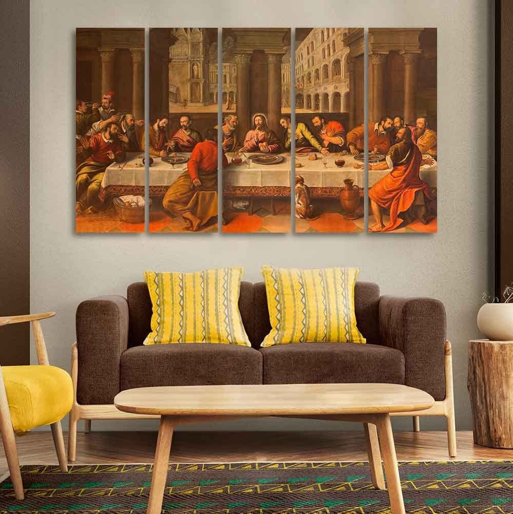 VIBECRAFTS Supper of Christ in Church Chiesa Dei Santi Five Pieces Wall Painting For Home|Office|Living Room|Gift (PTVC5Pcs4_8590)