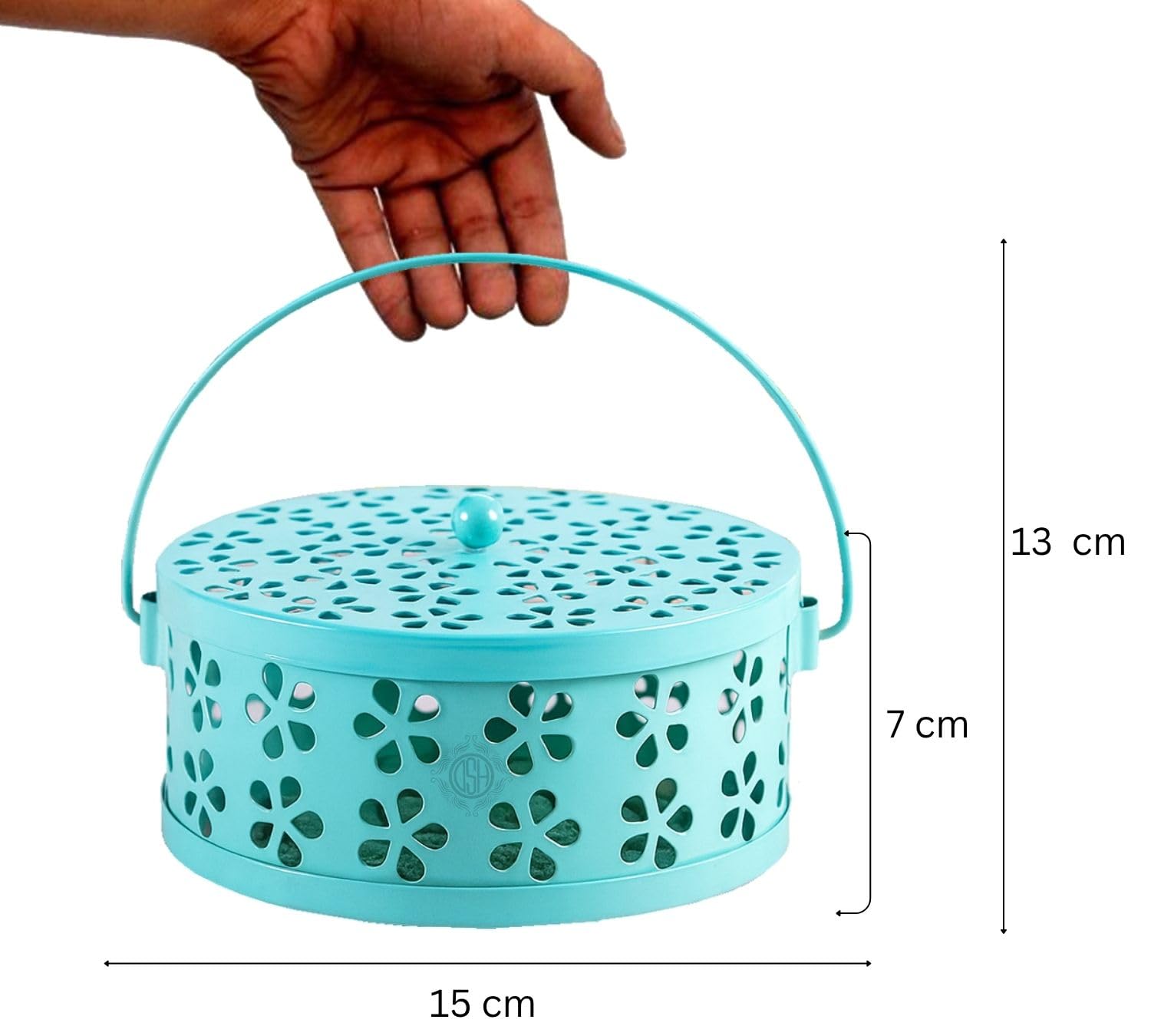 DSH Metal Mosquito Coil Holder with Lid & Handle Ash Catcher Stand for Mosquito Coil Indoor Outdoor Safe Use (Sky)