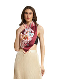 Ravaiyaa - Attitude is everything Women Silk Digital Print Large Square Scarf Breathable Lightweight Neckerchief Printed Headscarf 40 x 40 Inch (Peach & Brown Forest)