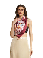 Ravaiyaa - Attitude is everything Women Silk Digital Print Large Square Scarf Breathable Lightweight Neckerchief Printed Headscarf 40 x 40 Inch (Peach & Brown Forest)