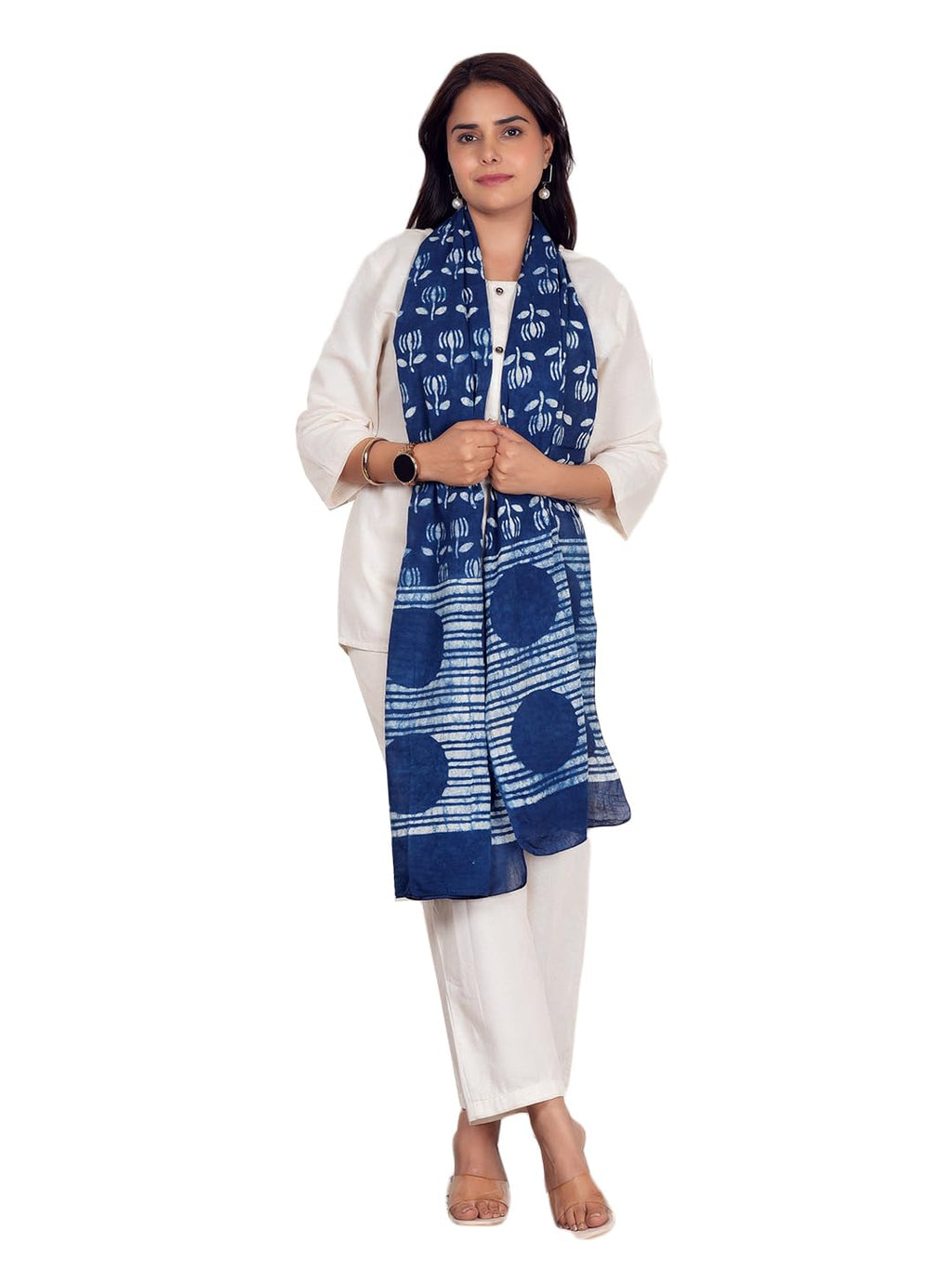 RAI SAHAB Printed Cotton Scarf for Women, Lightweight Soft Scarves Stoles for Summer & Winter(ST-40FLWRBLUE)