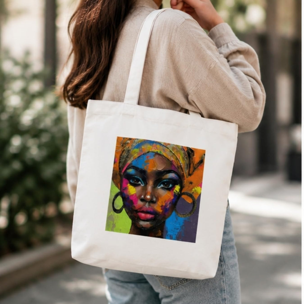 Adorvue Abstract Portrait African Art Printed Tote Bag Stylish Eco-Friendly Cotton Handbags, Canvas Bags for College, Shopping, Office, Travel, Grocery Runs, Beach Day and Casual Outings Pack of 2