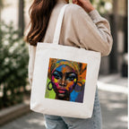 Adorvue Abstract Portrait African Art Printed Tote Bag Stylish Eco-Friendly Cotton Handbags, Canvas Bags for College, Shopping, Office, Travel, Grocery Runs, Beach Day and Casual Outings Pack of 2