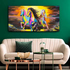 VIBECRAFTS Premium Running Horses Canvas Wall Painting Abstract Art With Frame for Living Room Drawing Room Home|Office|Gift (PTVCH_2202N)