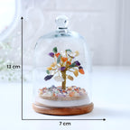 Luxe Art 7 Chakra Crystal Tree in Glass Dome, Handmade Gemstone Bonsai with Wooden Base, Small 15cm Decorative Tree for Home Office, Spiritual Healing Décor