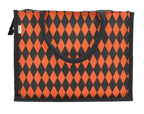 JUTEKA Orange diamond printed Jute Bag for Lunch, Office, Grocery, Picnic, Tiffin, Shopping Hand Bag with padded cotton handles