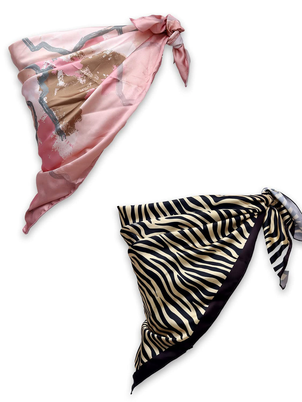leeza store Women's Baby Pink & Golden Black Polyester Satin Silk Square Digital Printed Scarf ||Dupatta|| Stole|| Beach Wear||Fashion Accesorries || Bandana || Head Scarf || Hair Wrap, For Female