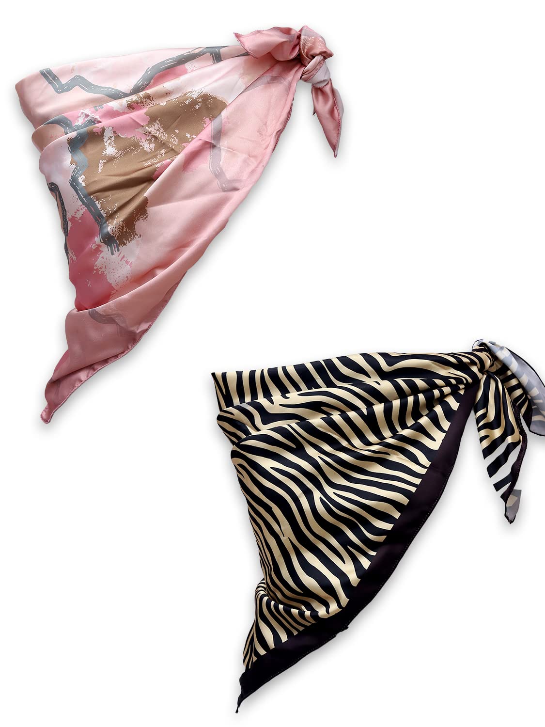 leeza store Women's Baby Pink & Golden Black Polyester Satin Silk Square Digital Printed Scarf ||Dupatta|| Stole|| Beach Wear||Fashion Accesorries || Bandana || Head Scarf || Hair Wrap, For Female