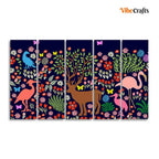 VIBECRAFTS Premium Canvas Folk Art Painting of Animals in Dark Forest Set of Five For Home|Office|Living Room|Gift (PTVC5Pcs4_8639)