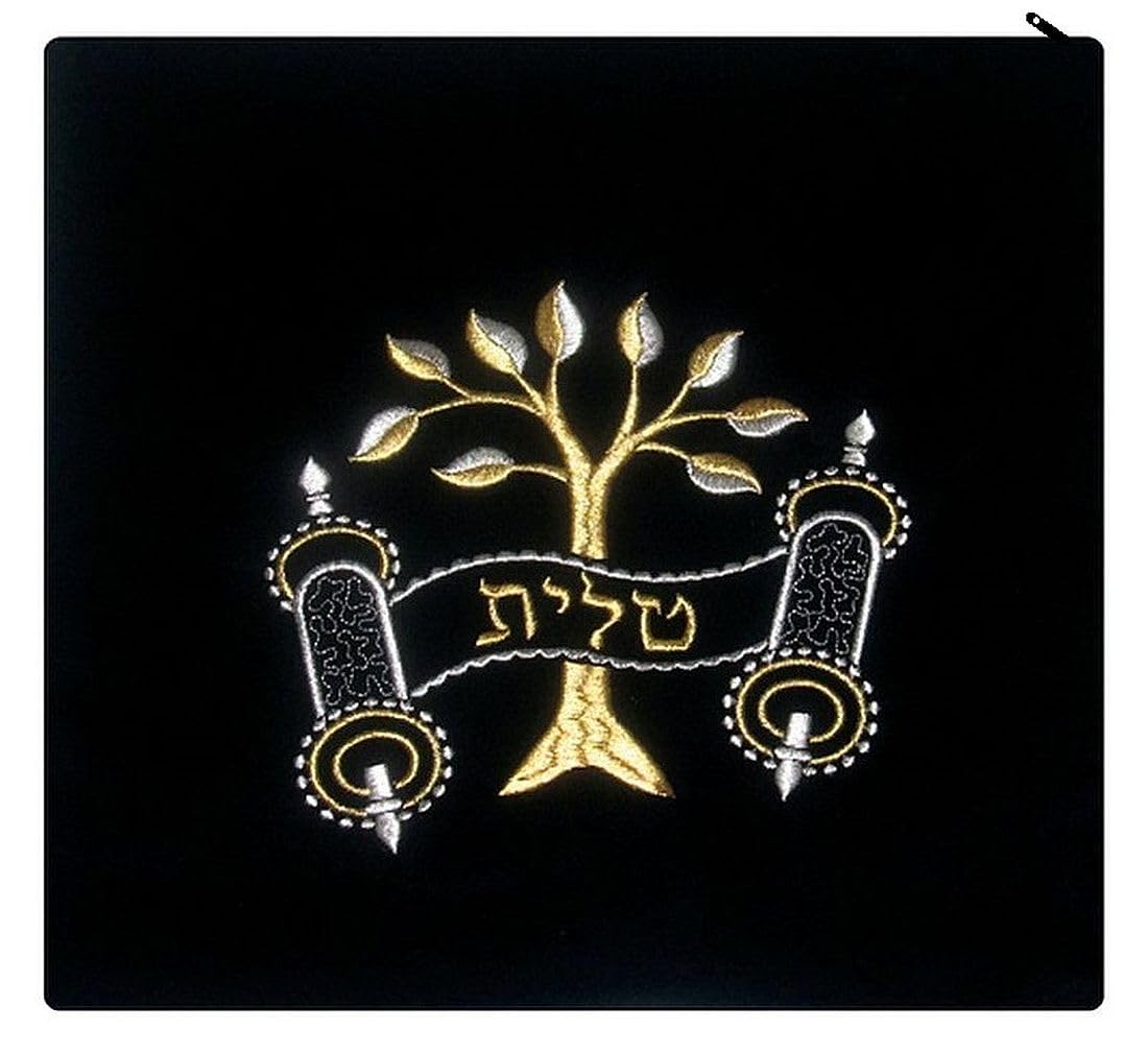Tree of Life Eitz Chaim Design Metallic Threading Black Velvet Medium Tallit Bag