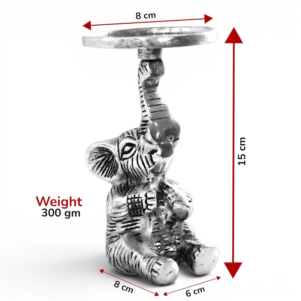 Kridaykraft Baby Elephant Figurine T-Light Candle Holder Silver (15 cm, 300 gm) — Decorative Sitting Elephant Showpiece for Home Decor, Diwali Gifting, and Table Accents. (Candle Not Included)