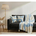 24x7 Home Store Decorative Sofa Throw Blanket with Tassel Fringe, Boho Style, Cream and Navy (Blue, Sofa Throw + 2 Cushion Covers Combo) Kafalo