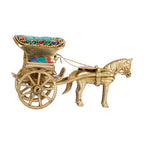 ARTVARKO Horse Cart Replica Brass Gemstone Handwork for Study Table Vastu Decor Fengshui Ashav Idol Murti Tanga Showpiece Statue 5.5 Inch