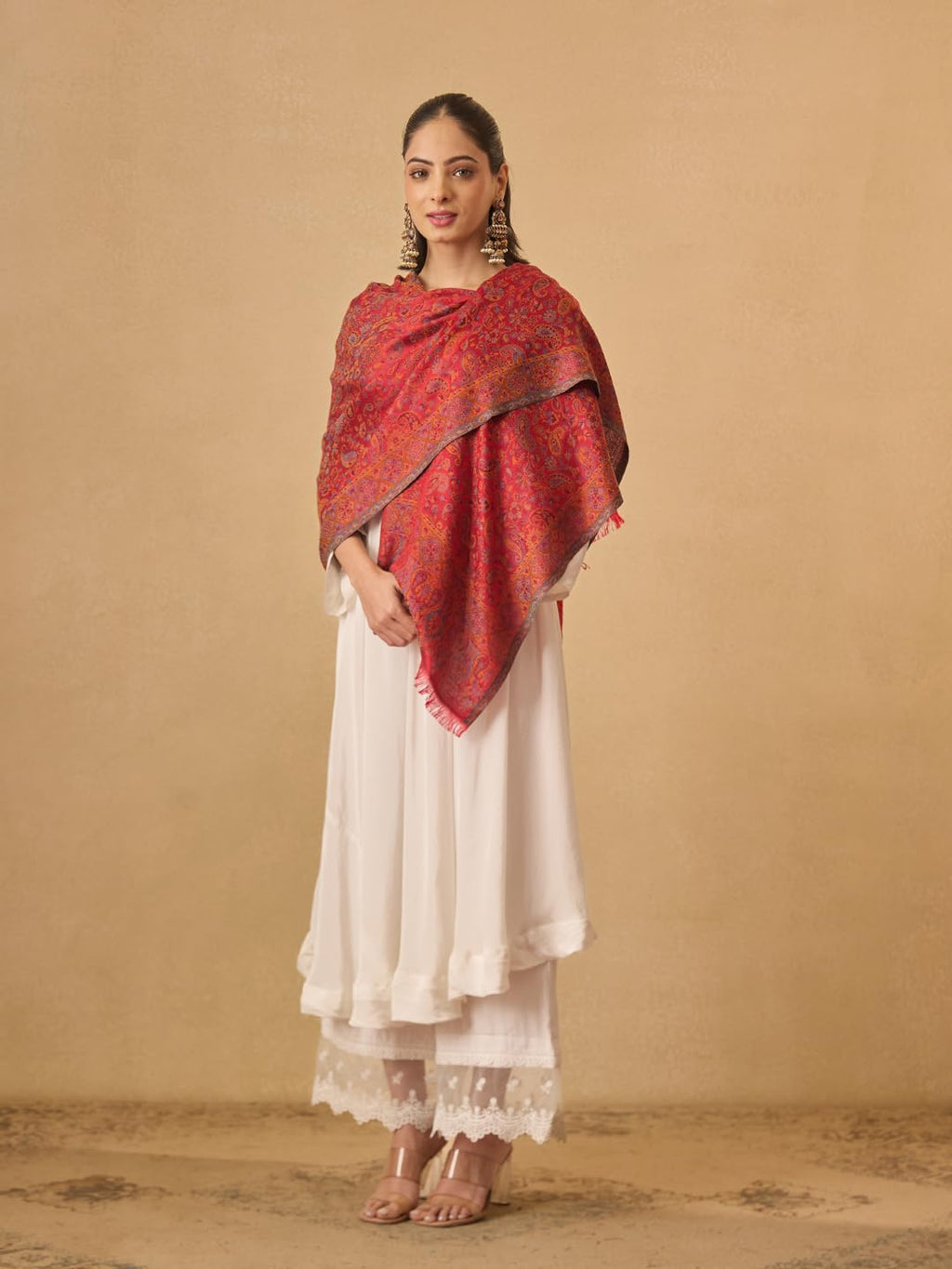 Pashmoda Women Chandni Kaani Stole, Authentic Kashmiri Luxury Pashmina Style Shawl, Stole, (Size 28x80 Inches, Maroon Color) MAVST07