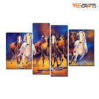 VIBECRAFTS Seven Horses Running 4 Pieces Canvas Wall Painting Fitted With Wooden Frame For Home | Office | Living Room | Gifts (PTVC4Pcs2_14505)