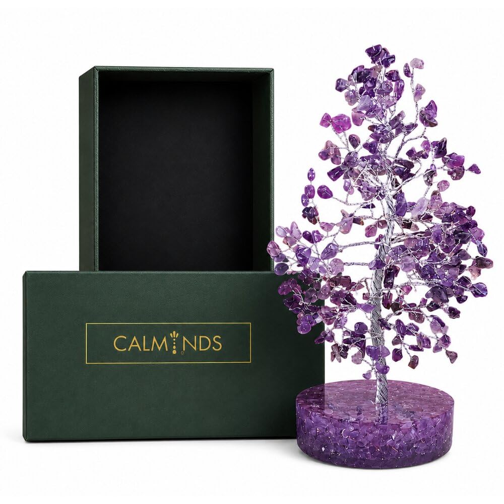 CALMINDS Amethyst Crystal Gemstone Money Tree Reiki Charged Feng Shui for Healing, Protection Spiritual Growth Chakra Balancing Positivity Home Décor Unique Gift for All Anniversary Birthday (25cm)