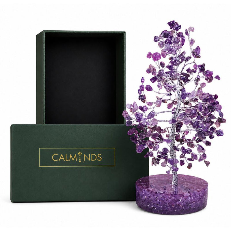CALMINDS Amethyst Crystal Gemstone Money Tree Reiki Charged Feng Shui for Healing, Protection Spiritual Growth Chakra Balancing Positivity Home Décor Unique Gift for All Anniversary Birthday (25cm)