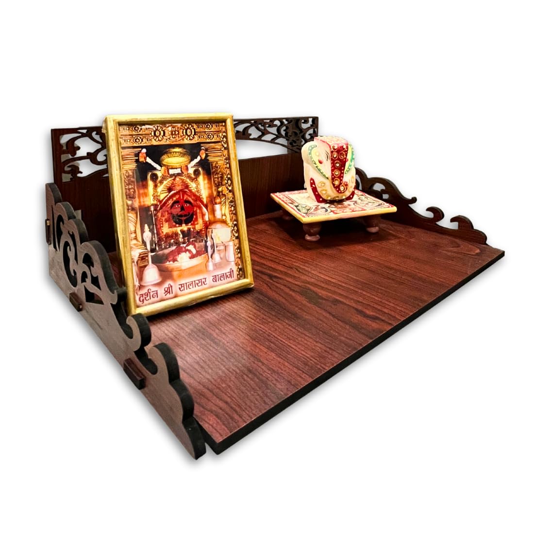 Zesta Wooden Mandir for Home Big Size | DIY Pooja Mandir with LED Spot Light | Devghar Cabinet for Living Room or Office | Wall Mounted Pooja Unit for Home (Brown_Small)