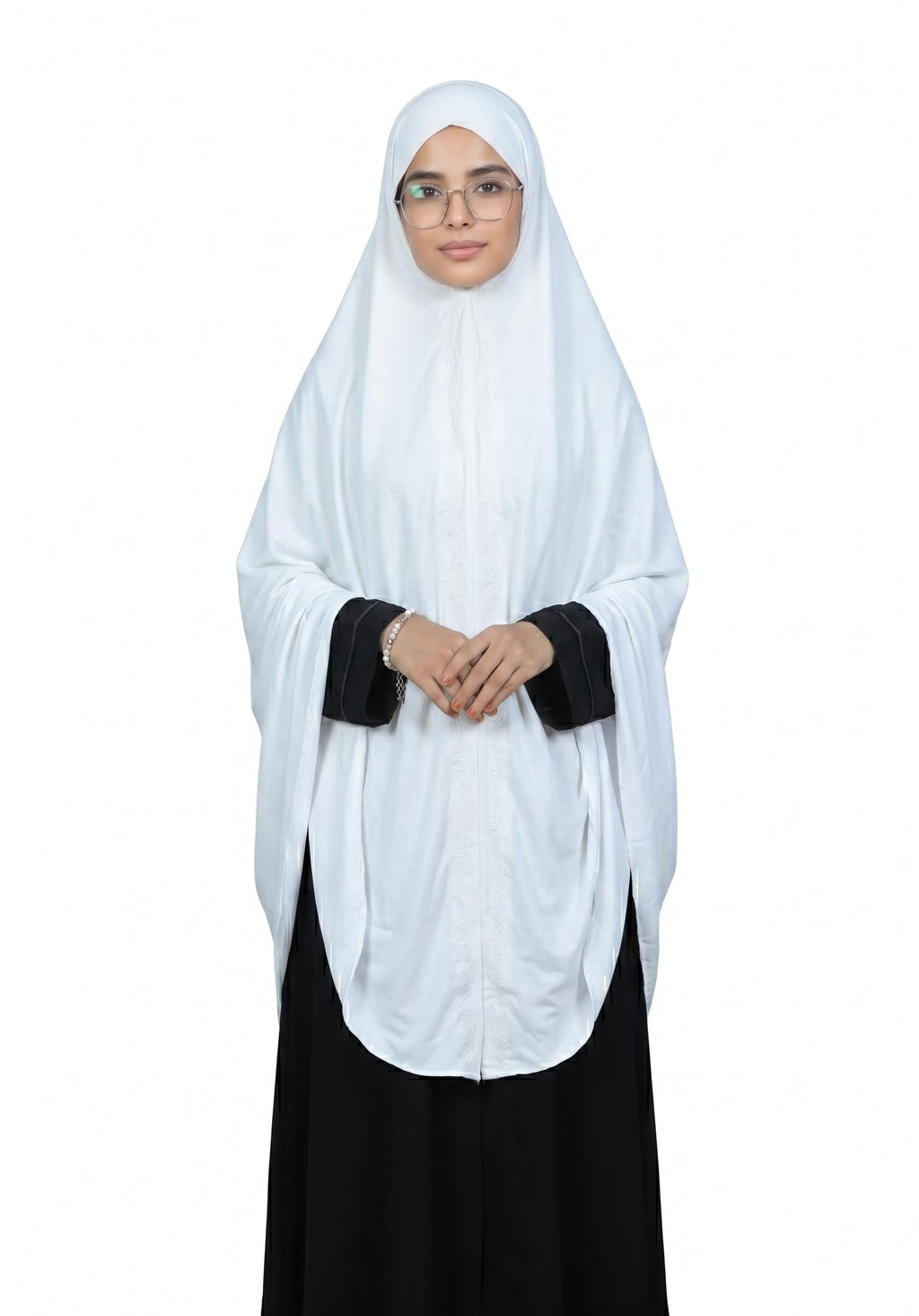 AL RIDHA Women's Premium Sarina Crystal Namaz Hijab | Readymade Namazi Scarf & Rumali for Daily Prayer | Soft & Lightweight Islamic Prayer Wear (White)