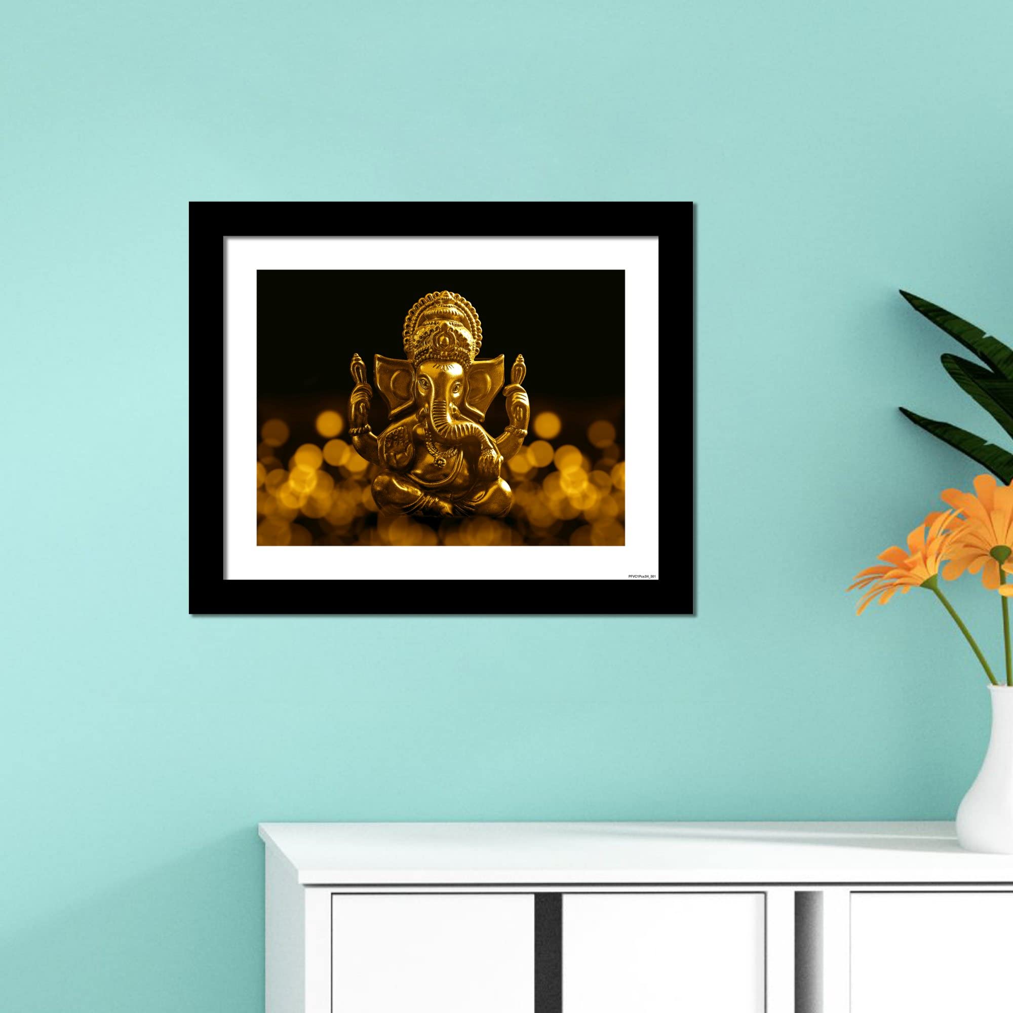 VIBECRAFTS Lord Ganesha Premium Wall Frame Painting Digital Reprint Posters with Synthetic Wooden Frame Home, Office Decorative Gift Item(11 inch x 9 inch)(PFVC1Pcs3H_501)
