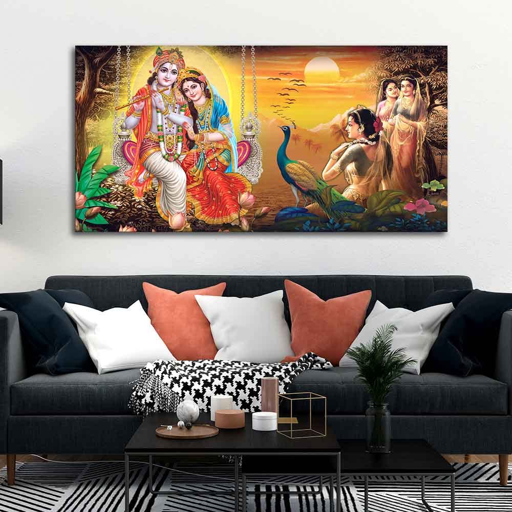 VIBECRAFTS Canvas Paintings for Living Room Drawing Room Canvas Wall Painting of Radhe Shyam in Forest for Homedecore|Office|Gift|Livingroom|Bedroom(PTVCH_2395)(48 x 24 Inches)