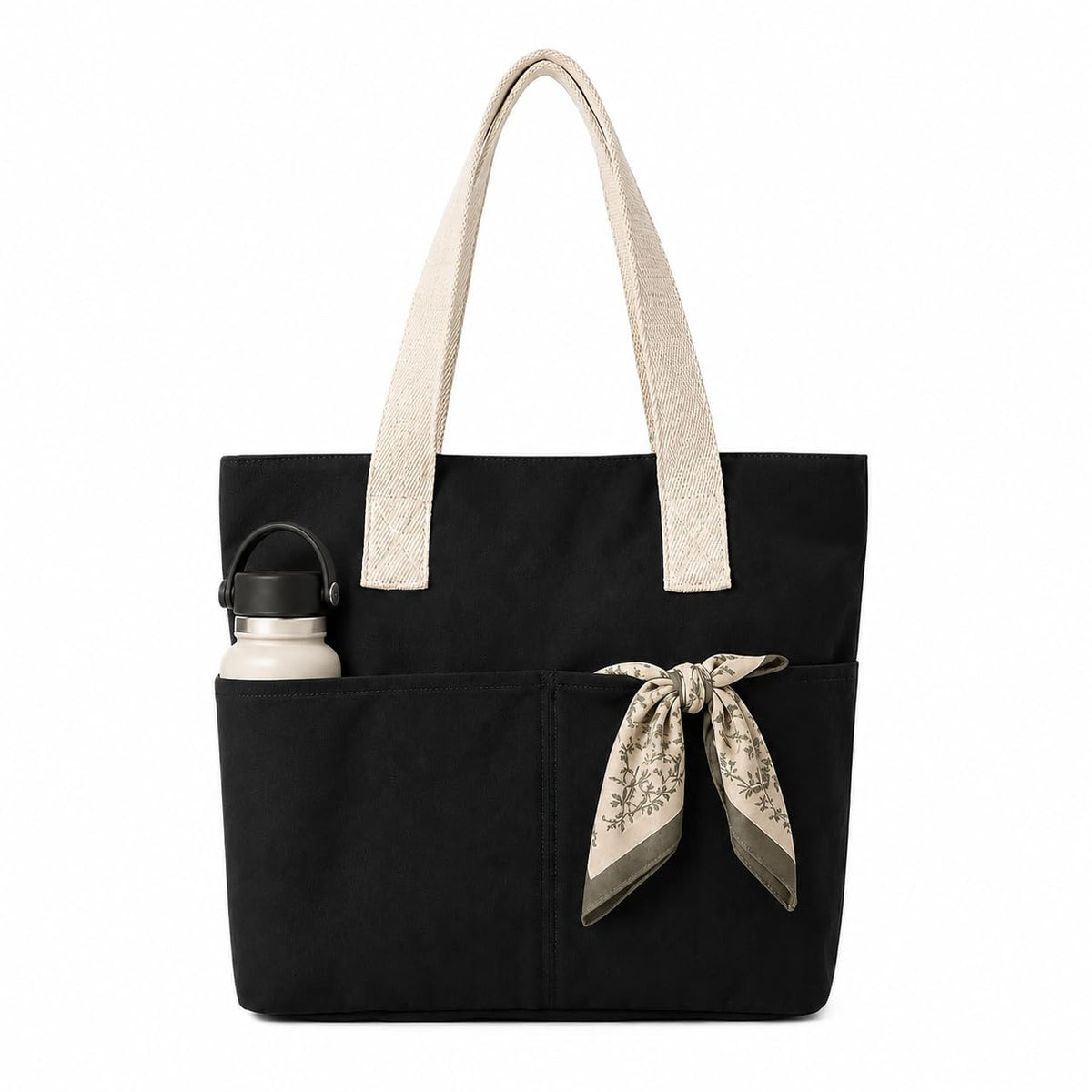 HOMELYA Cotton Tote Bag for Women | College & Office Shoulder Bag | Fits 14 Laptop | Inner & Outer Pockets | Ladies Utility Bag for Shopping, Travel & Daily Use