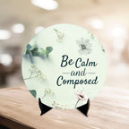 Artvibes Showpiece Idols and Figurines for Home and Office Decor | Wooden Stylish Quotes Be Calm Composed for Table | Desk | Livingroom | Modern Art Design | Motivational Show Piece Printed (SP_1212)