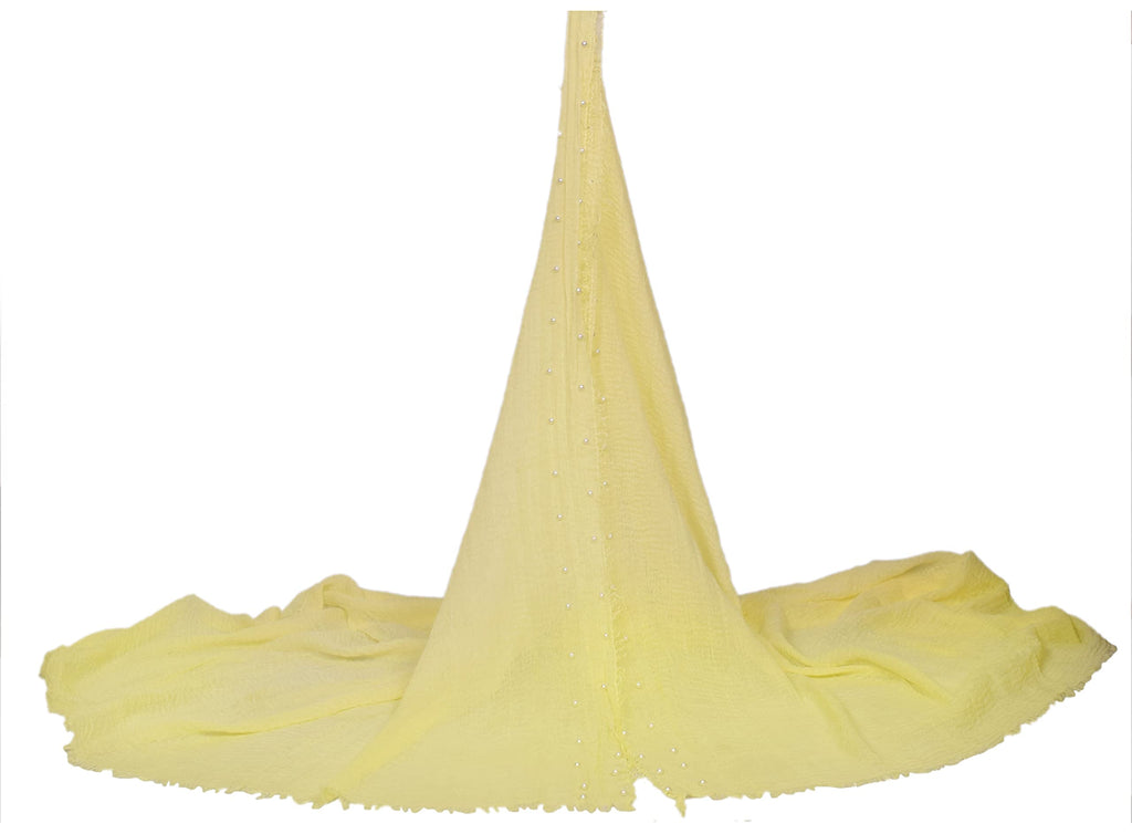 Iba & Isba Women’s Crinkle Cotton With Pearls Scarfs/Stoles/Hijab (Large) (Lemon)